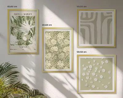 Boho roślinne kompozycje pastel poliptyk w ramie