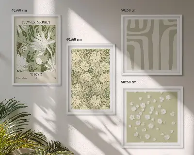 Boho roślinne kompozycje pastel poliptyk w ramie