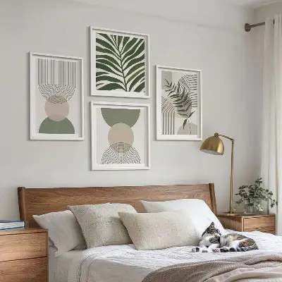Zestaw obrazów dekoracyjnych abstrakcyjne liście w stylu boho