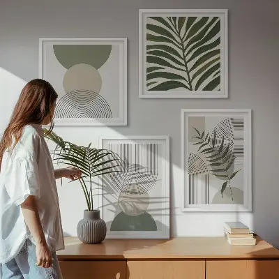 Zestaw obrazów dekoracyjnych abstrakcyjne liście w stylu boho