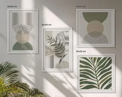 Zestaw obrazów dekoracyjnych abstrakcyjne liście w stylu boho