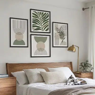 Zestaw obrazów dekoracyjnych abstrakcyjne liście w stylu boho
