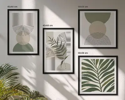 Zestaw obrazów dekoracyjnych abstrakcyjne liście w stylu boho