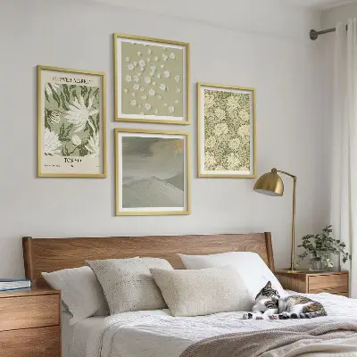 Zestaw 4 obrazów w ramie roślinne abstrakcje w stylu boho
