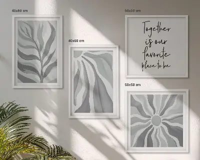Zestaw 4 obrazów w ramie z roślinnymi pastelowymi ilustracjami