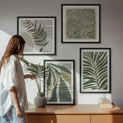 Liście fale pastelowe ilustracje poliptyk w ramie
