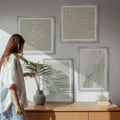 Abstrakcyjne akwarelowe rośliny zestaw 4 obrazów w ramie