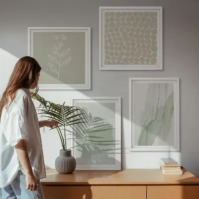 Abstrakcyjne akwarelowe rośliny zestaw 4 obrazów w ramie