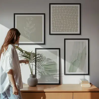 Abstrakcyjne akwarelowe rośliny zestaw 4 obrazów w ramie