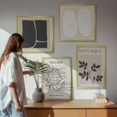 Zestaw 4 obrazów w ramie stylowe obrazy z motywem roślinnym w stylu Matisse'a