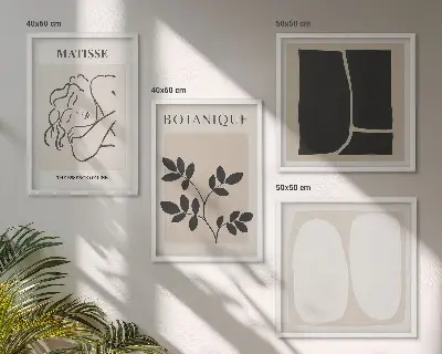 Zestaw 4 obrazów w ramie stylowe obrazy z motywem roślinnym w stylu Matisse'a