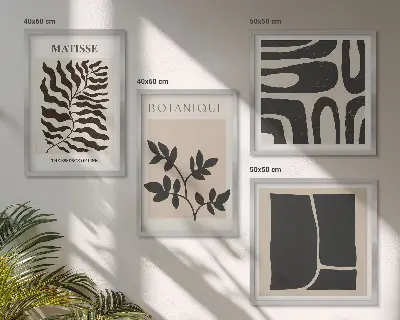 Minimalistyczne postery roślinne w formie poliptyku w ramie