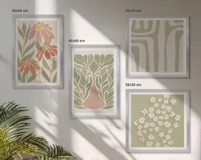 Zestaw 4 obrazów w ramie kwiatowe minimalistyczne w stylu boho