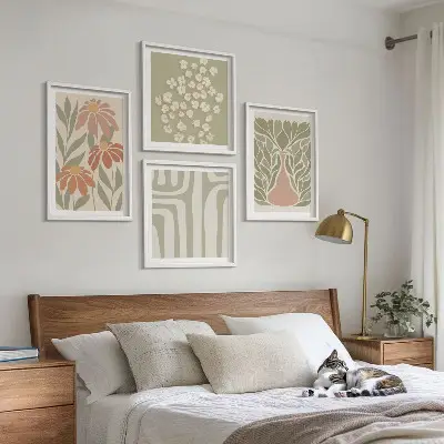 Zestaw 4 obrazów w ramie kwiatowe minimalistyczne w stylu boho