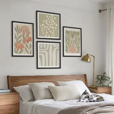 Zestaw 4 obrazów w ramie kwiatowe minimalistyczne w stylu boho
