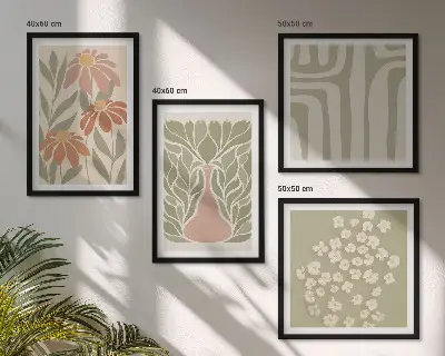 Zestaw 4 obrazów w ramie kwiatowe minimalistyczne w stylu boho