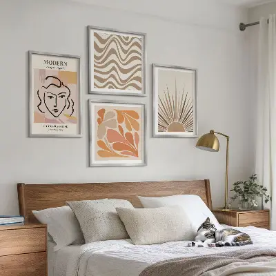 Poliptyk w ramie Słońce boho pastelowe kształty wzór z pastelowymi kształtami w stylu boho