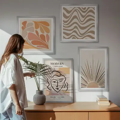 Poliptyk w ramie Słońce boho pastelowe kształty wzór z pastelowymi kształtami w stylu boho