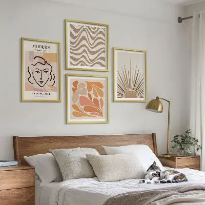Poliptyk w ramie Słońce boho pastelowe kształty wzór z pastelowymi kształtami w stylu boho