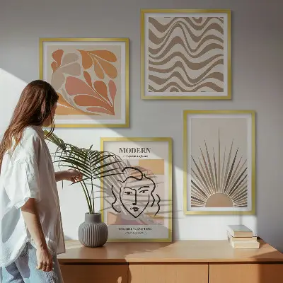 Poliptyk w ramie Słońce boho pastelowe kształty wzór z pastelowymi kształtami w stylu boho