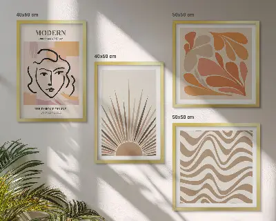 Poliptyk w ramie Słońce boho pastelowe kształty wzór z pastelowymi kształtami w stylu boho