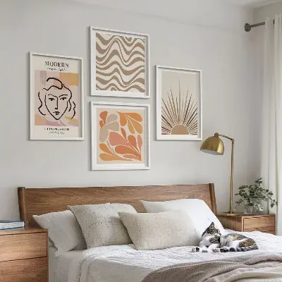 Poliptyk w ramie Słońce boho pastelowe kształty wzór z pastelowymi kształtami w stylu boho