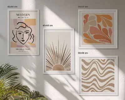 Poliptyk w ramie Słońce boho pastelowe kształty wzór z pastelowymi kształtami w stylu boho