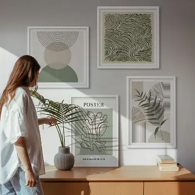 Geometryczne wzory botaniczne poliptyk w ramie
