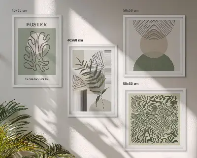Geometryczne wzory botaniczne poliptyk w ramie