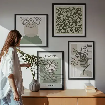 Geometryczne wzory botaniczne poliptyk w ramie