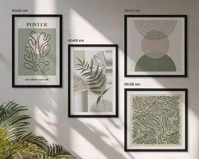 Geometryczne wzory botaniczne poliptyk w ramie