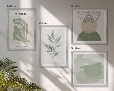 Zestaw obrazów dekoracyjnych stylowe grafiki z abstrakcyjnymi motywami roślinnymi