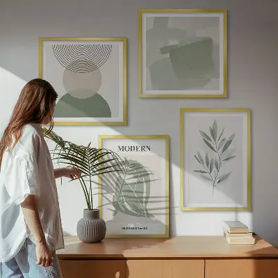Zestaw obrazów dekoracyjnych stylowe grafiki z abstrakcyjnymi motywami roślinnymi