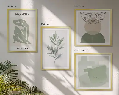 Zestaw obrazów dekoracyjnych stylowe grafiki z abstrakcyjnymi motywami roślinnymi