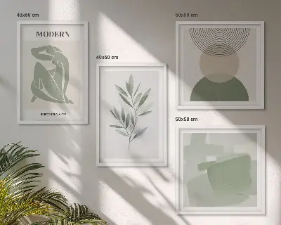 Zestaw obrazów dekoracyjnych stylowe grafiki z abstrakcyjnymi motywami roślinnymi