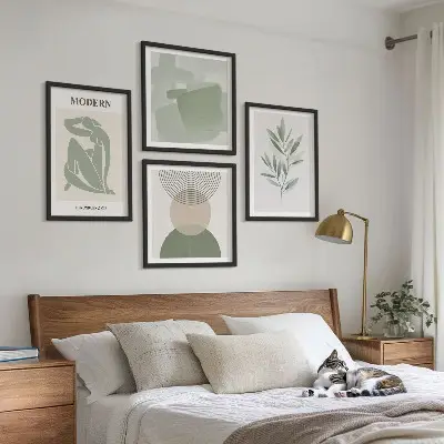 Zestaw obrazów dekoracyjnych stylowe grafiki z abstrakcyjnymi motywami roślinnymi