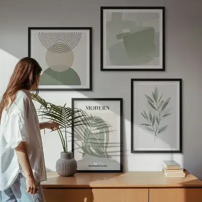 Zestaw obrazów dekoracyjnych stylowe grafiki z abstrakcyjnymi motywami roślinnymi