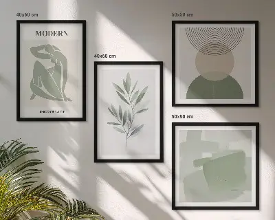 Zestaw obrazów dekoracyjnych stylowe grafiki z abstrakcyjnymi motywami roślinnymi