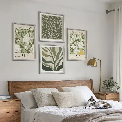Zestaw 4 obrazów w ramie z motywem roślinnych wzorów w stylu boho