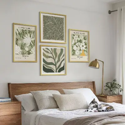 Zestaw 4 obrazów w ramie z motywem roślinnych wzorów w stylu boho