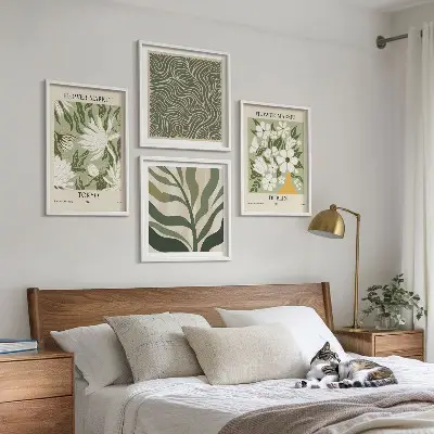Zestaw 4 obrazów w ramie z motywem roślinnych wzorów w stylu boho