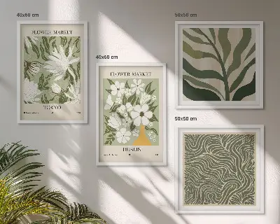 Zestaw 4 obrazów w ramie z motywem roślinnych wzorów w stylu boho
