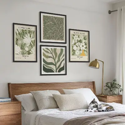 Zestaw 4 obrazów w ramie z motywem roślinnych wzorów w stylu boho