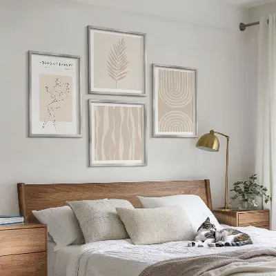 Abstrakcyjne dekoracje w stylu boho zestaw 4 obrazów w ramie