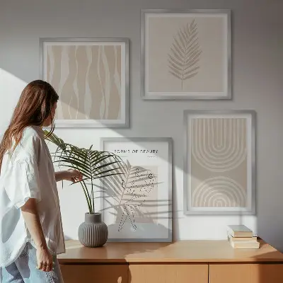 Abstrakcyjne dekoracje w stylu boho zestaw 4 obrazów w ramie