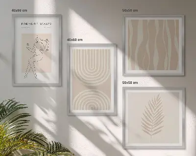 Abstrakcyjne dekoracje w stylu boho zestaw 4 obrazów w ramie
