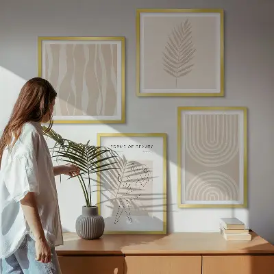 Abstrakcyjne dekoracje w stylu boho zestaw 4 obrazów w ramie