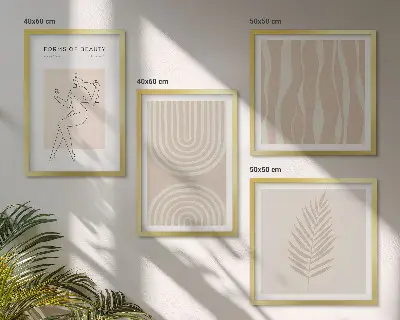 Abstrakcyjne dekoracje w stylu boho zestaw 4 obrazów w ramie