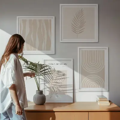 Abstrakcyjne dekoracje w stylu boho zestaw 4 obrazów w ramie