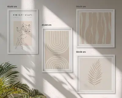 Abstrakcyjne dekoracje w stylu boho zestaw 4 obrazów w ramie